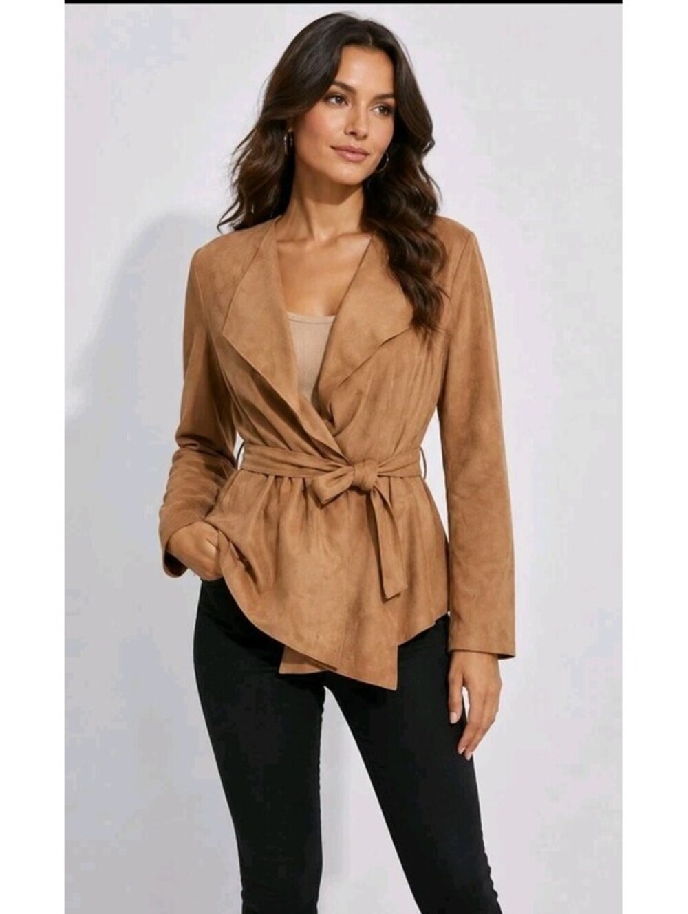 Yoana Baraschi faux suede wrap Size S jacket in a rich camel brown NWT $245 #C3